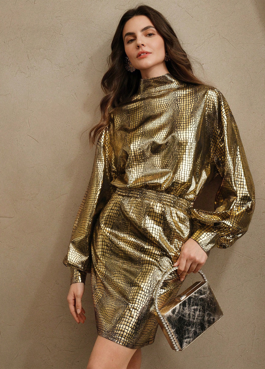 Золотой коктейльное платье SHEIN змеиный