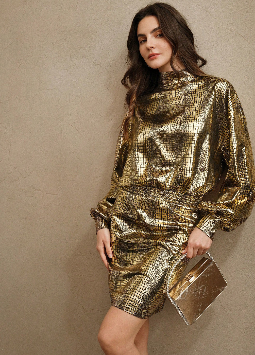 Золотой коктейльное платье SHEIN змеиный