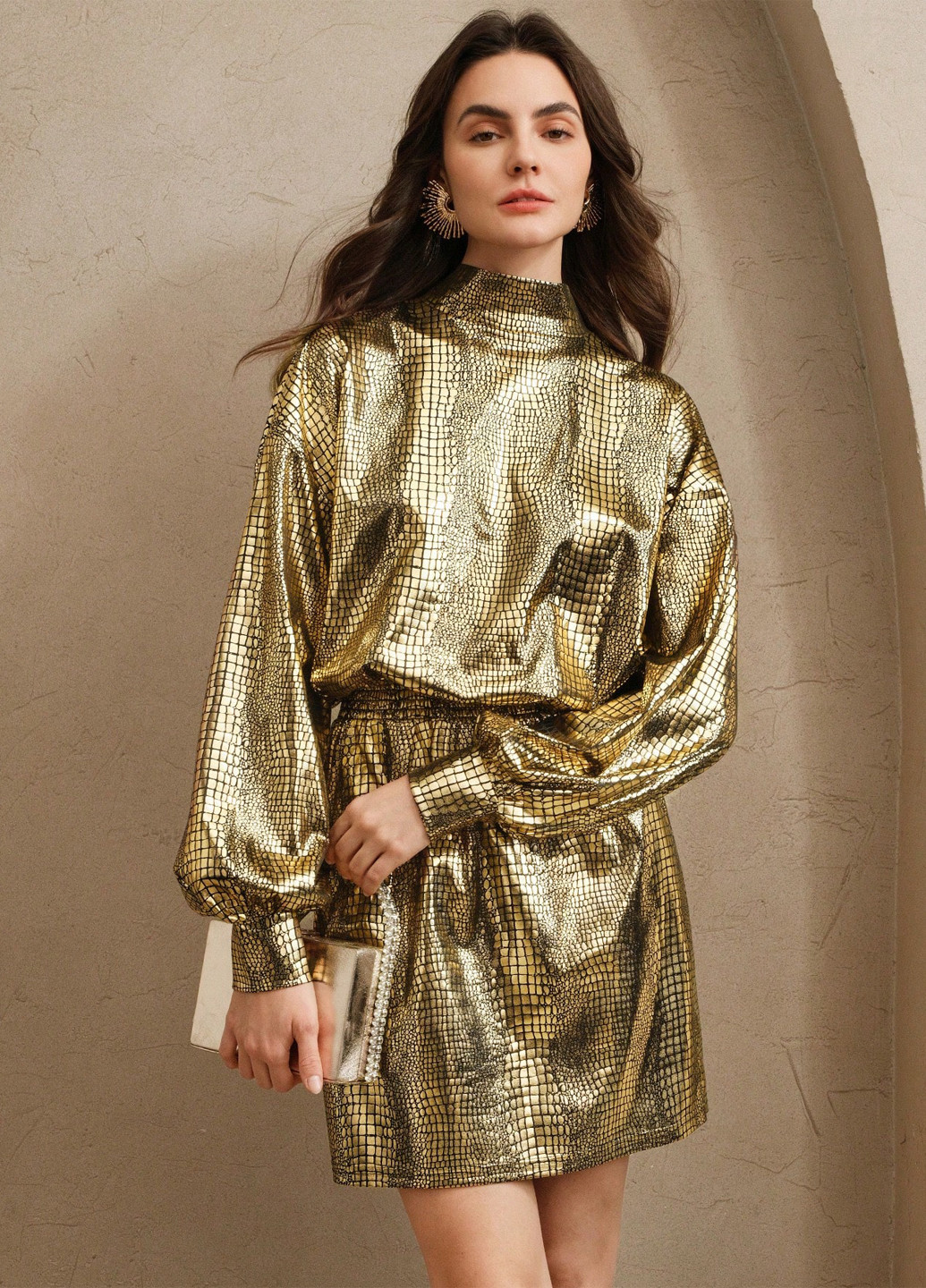 Золотой коктейльное платье SHEIN змеиный