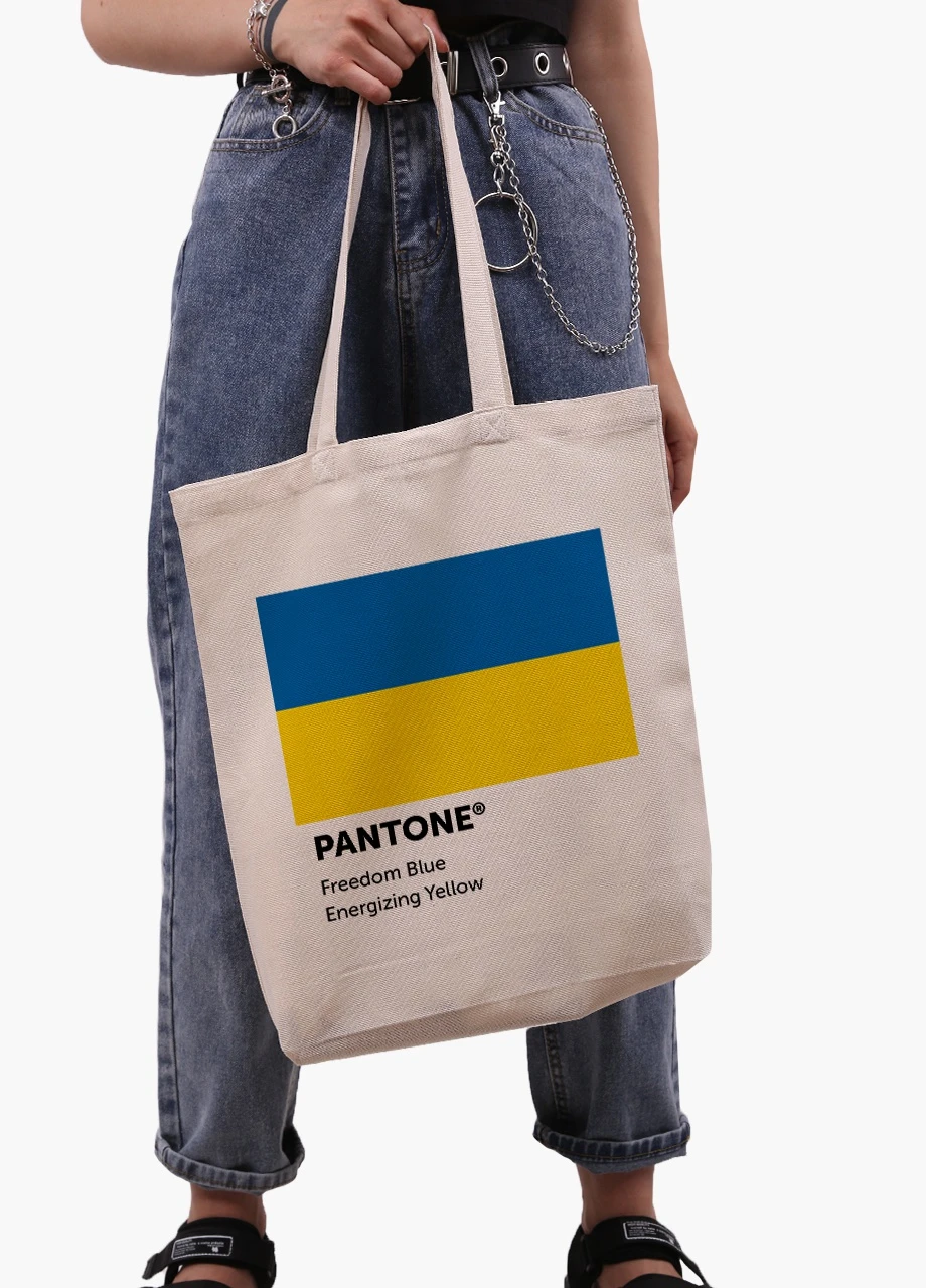 Еко сумка Україна Пантон (9227-3758-2) бежева з широким дном MobiPrint (253109743)
