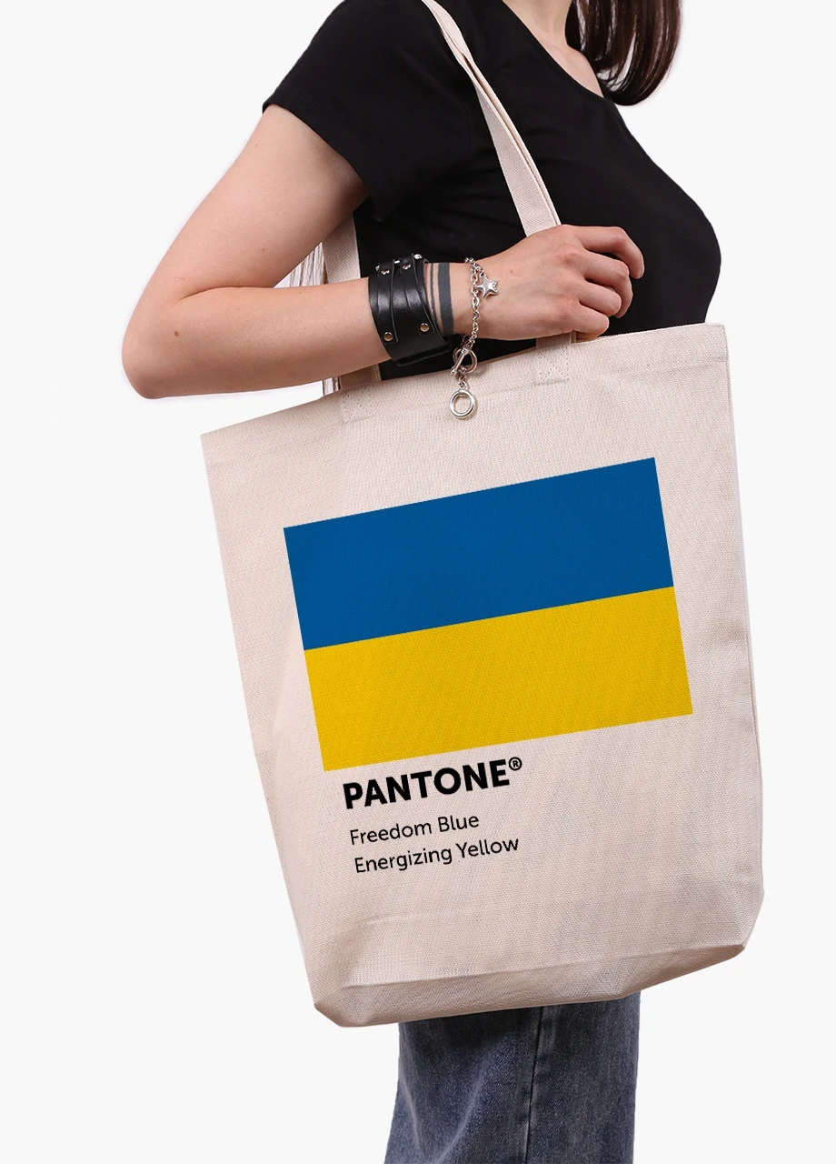 Еко сумка Україна Пантон (9227-3758-2) бежева з широким дном MobiPrint (253109743)