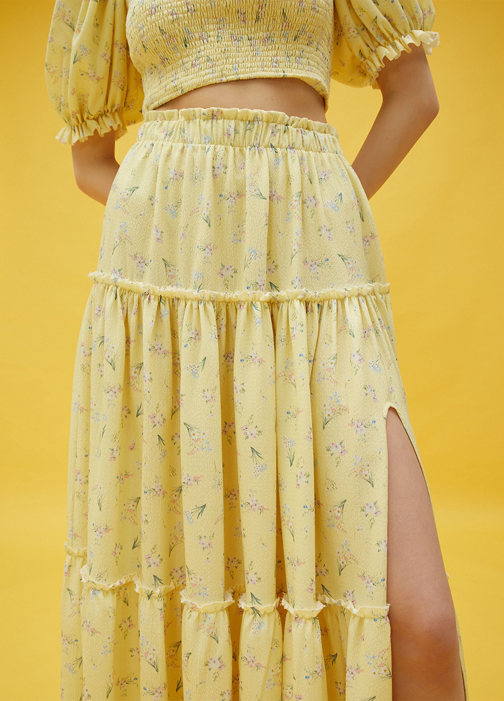 Желтая кэжуал цветочной расцветки юбка KOTON а-силуэта (трапеция)