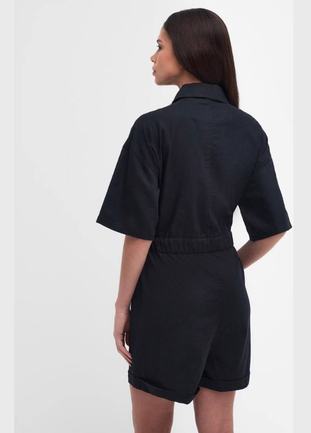 Комбинезон Barbour комбинезон-шорты однотонный чёрный кэжуал лен, хлопок