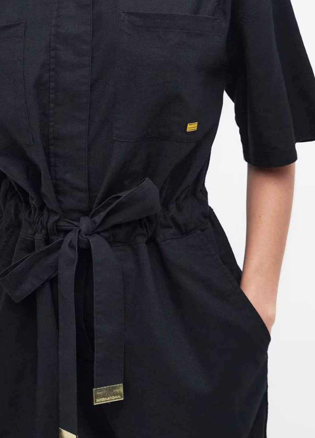 Комбинезон Barbour комбинезон-шорты однотонный чёрный кэжуал лен, хлопок