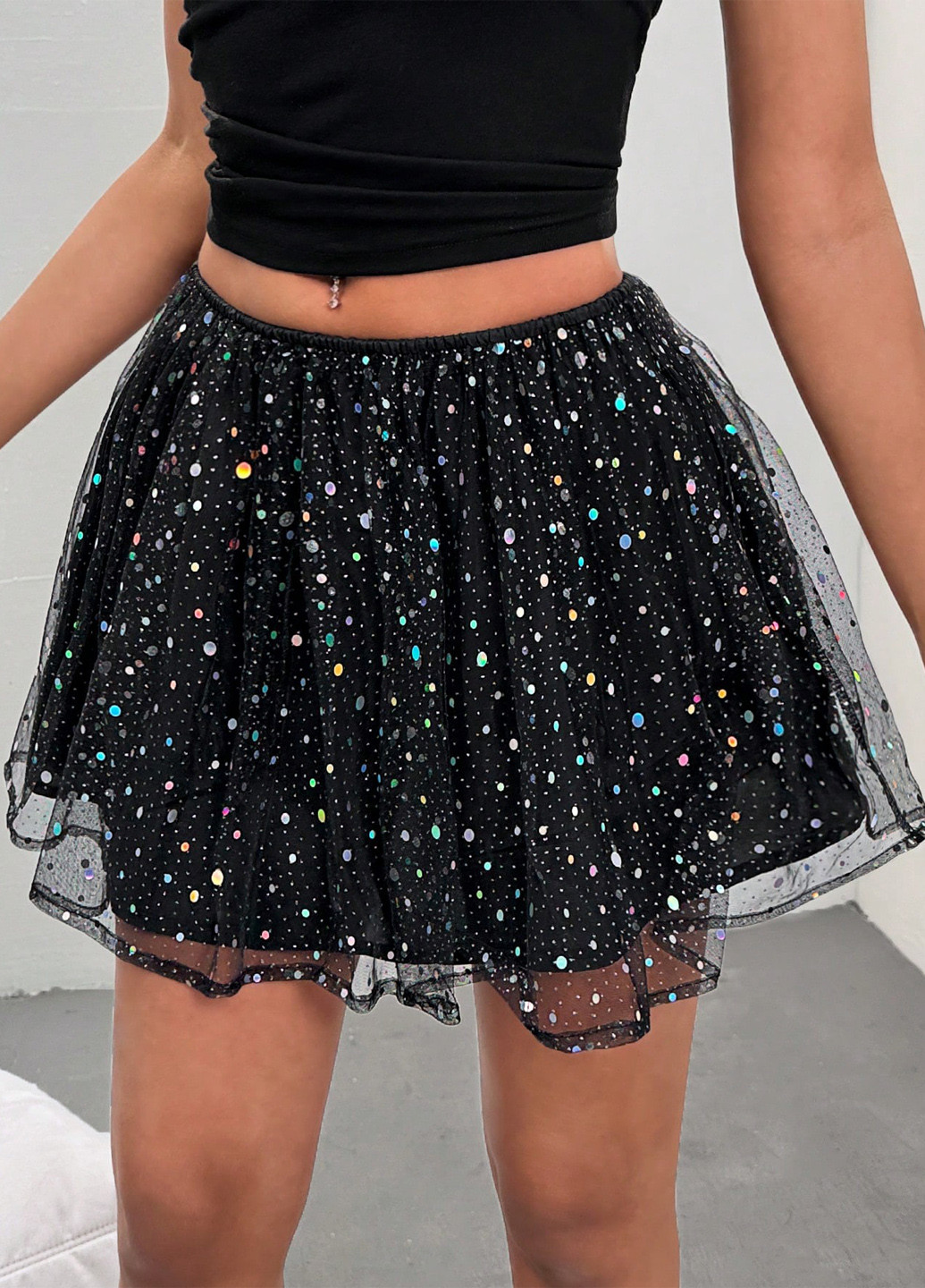 Черная коктейльный, вечерний, кэжуал однотонная юбка SHEIN клешированная