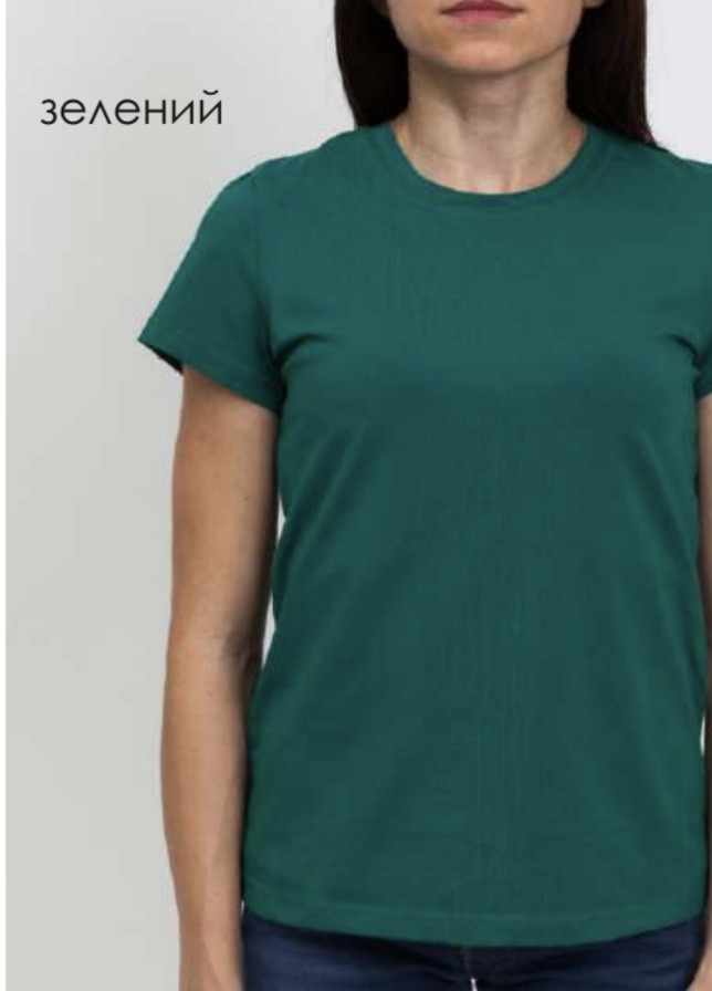 Зеленая летняя классическая однотонная футболка Габби