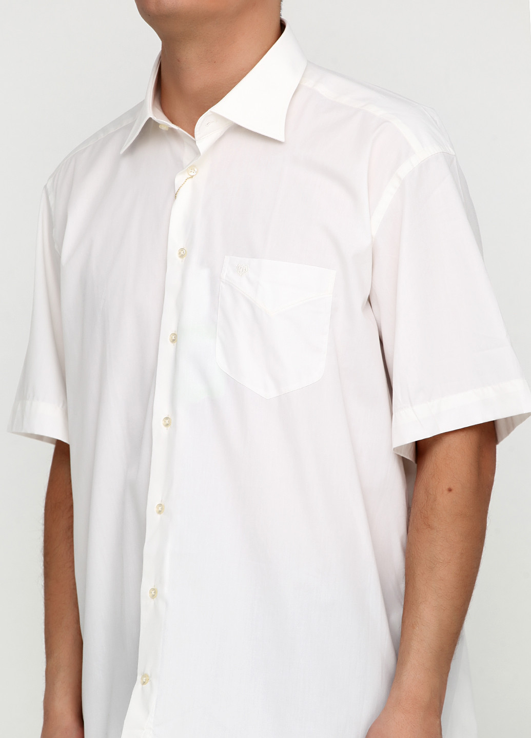 Молочная кэжуал рубашка однотонная Romano Botta с коротким рукавом