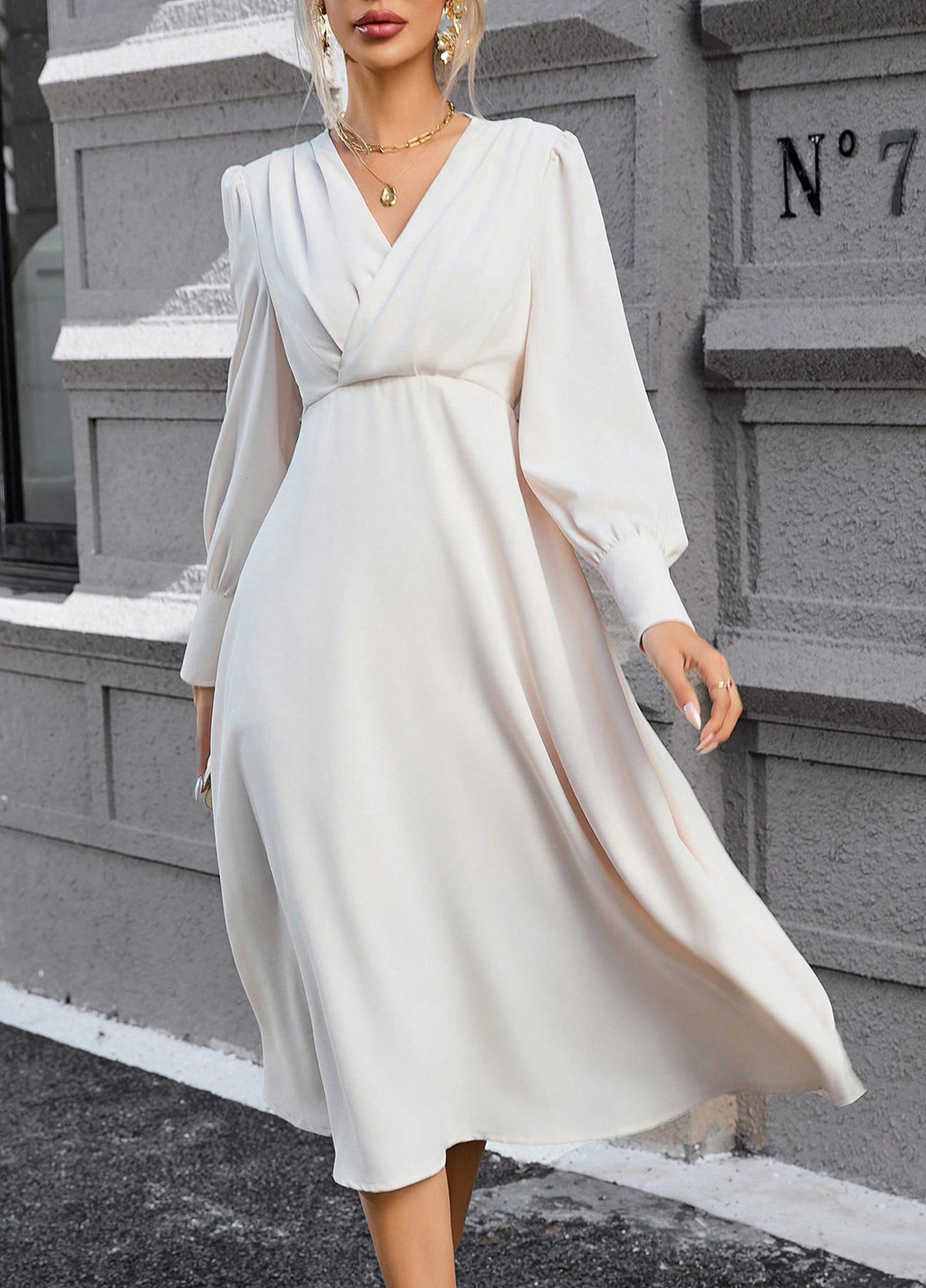 Кремова святковий, ділова сукня на запах, а-силует SHEIN однотонна