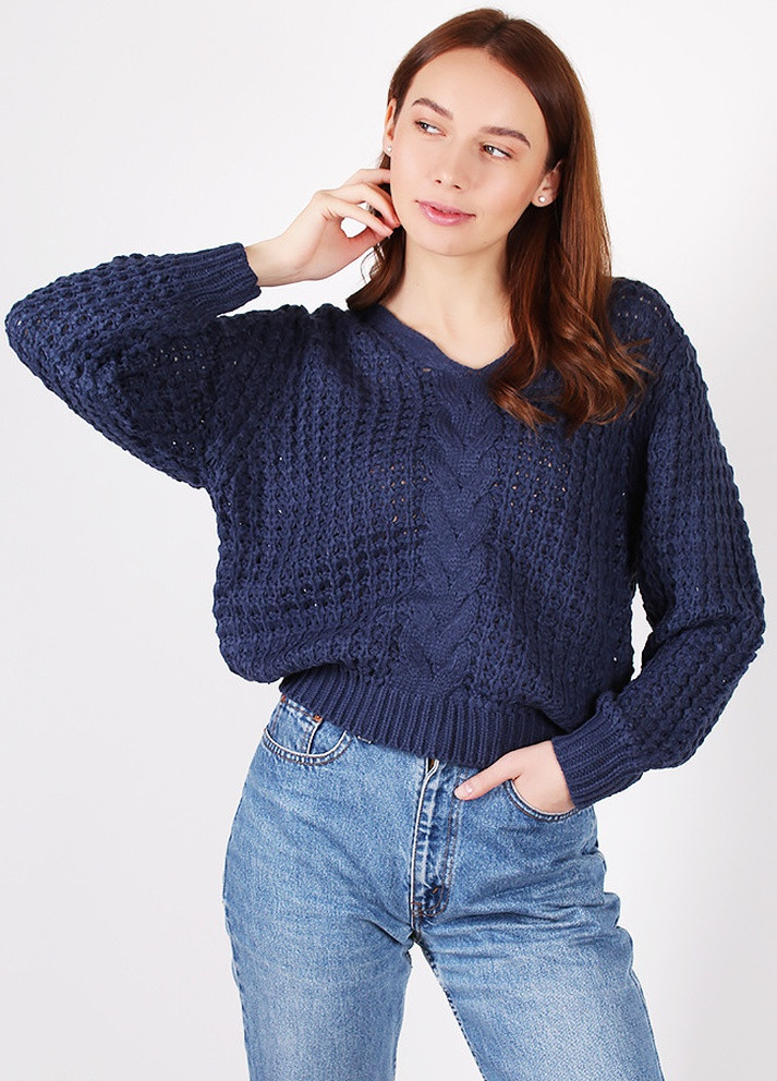 Темно-синий демисезонный свитер женский вязка темно-синий 42-46 AAA