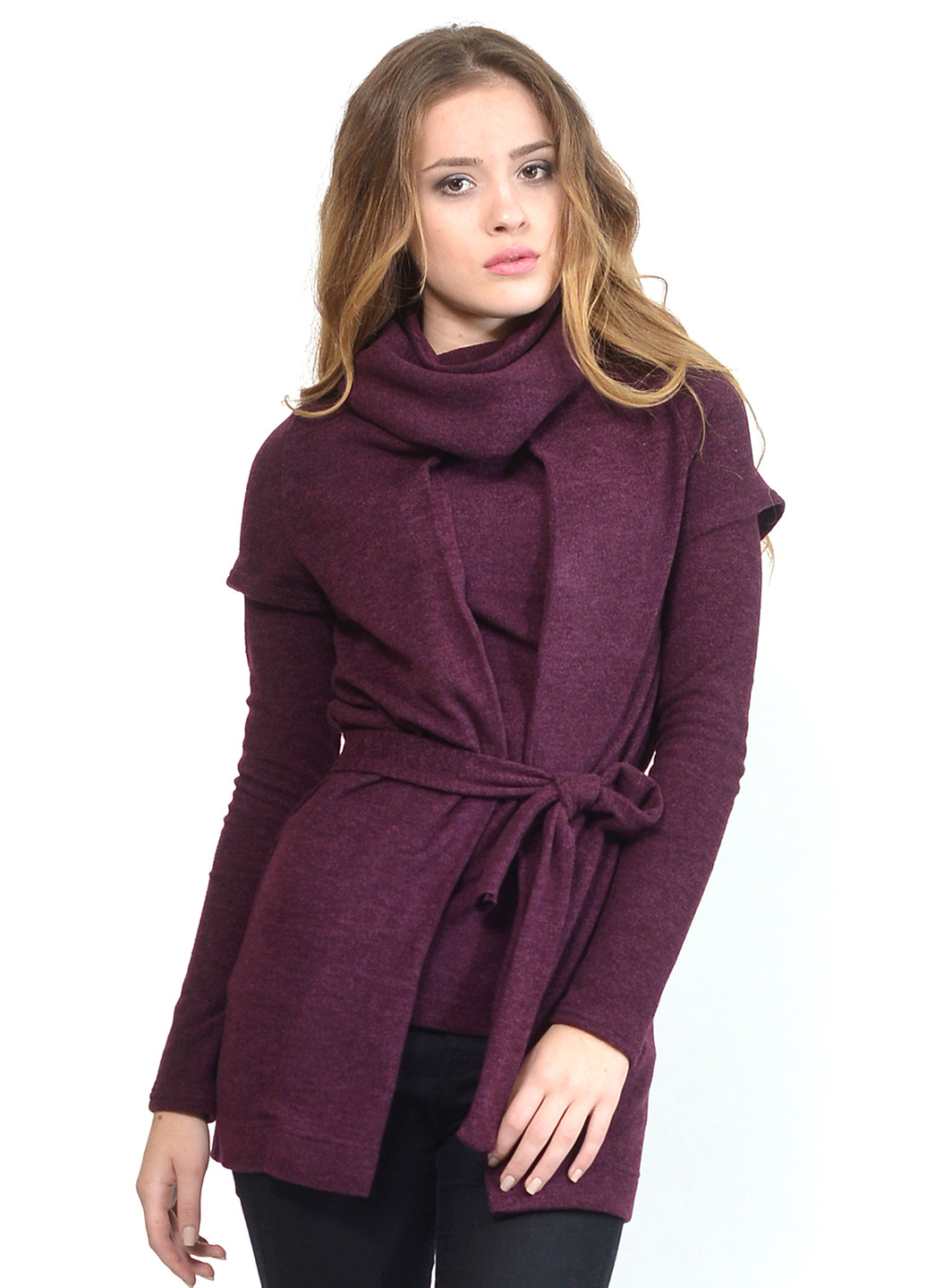 Фиолетовый демисезонный комплект (свитер, кардиган, шарф-снуд) Lada Lucci