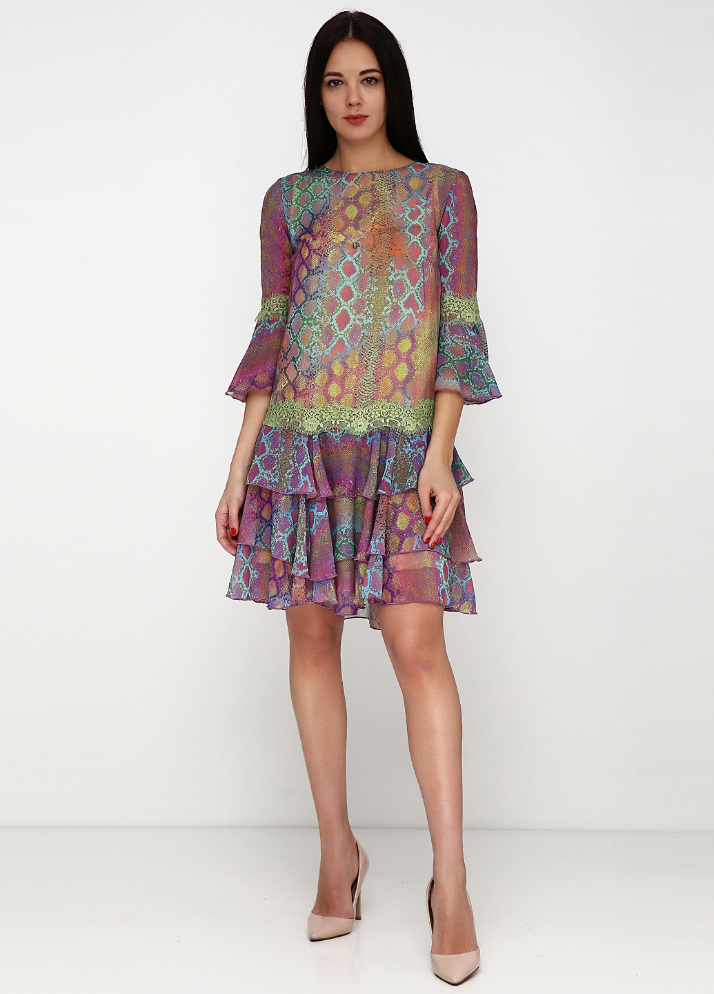 Фуксиновое (цвета Фуксия) кэжуал платье Sassofono с абстрактным узором