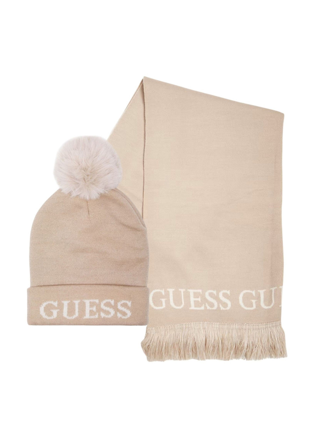 Бежевый зимний комплект (шапка, шарф) Guess