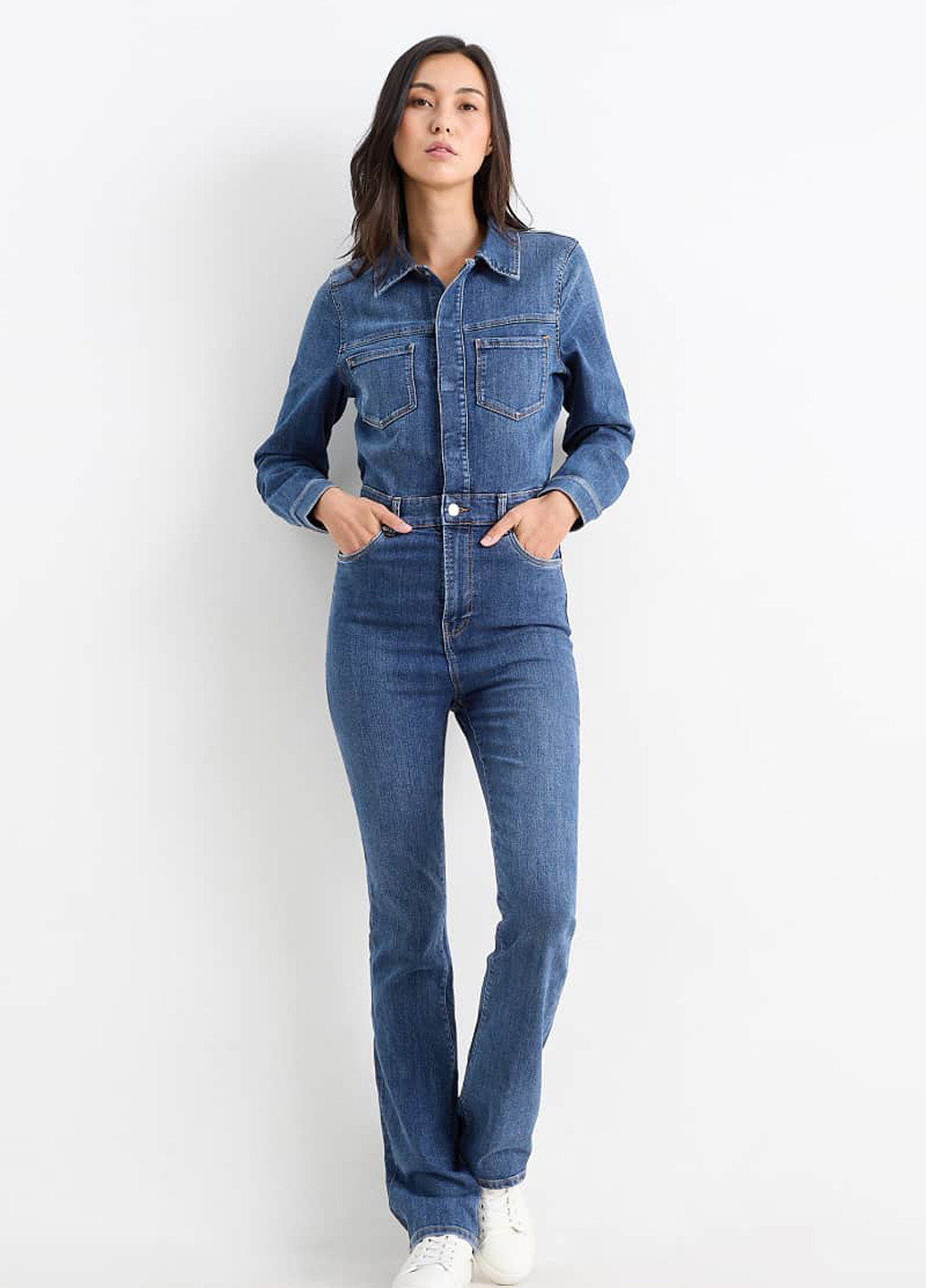 Комбінезон C&A комбінезон-брюки однотонний синій джинсовий бавовна, джинс