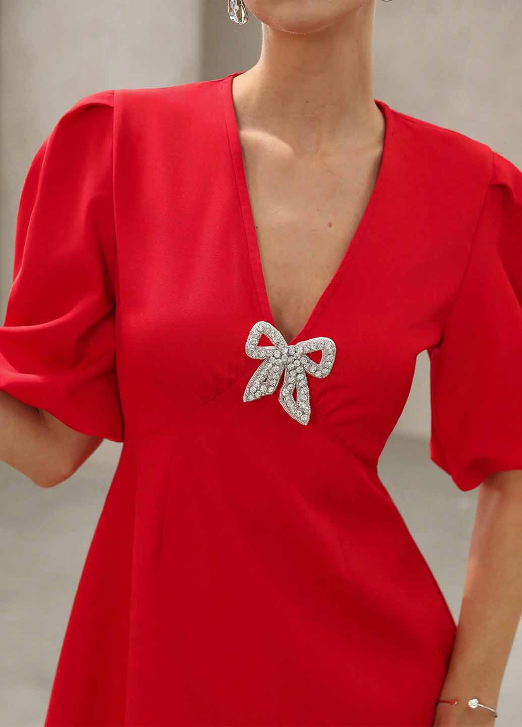 Червона вечірня, кежуал сукня SHEIN однотонна