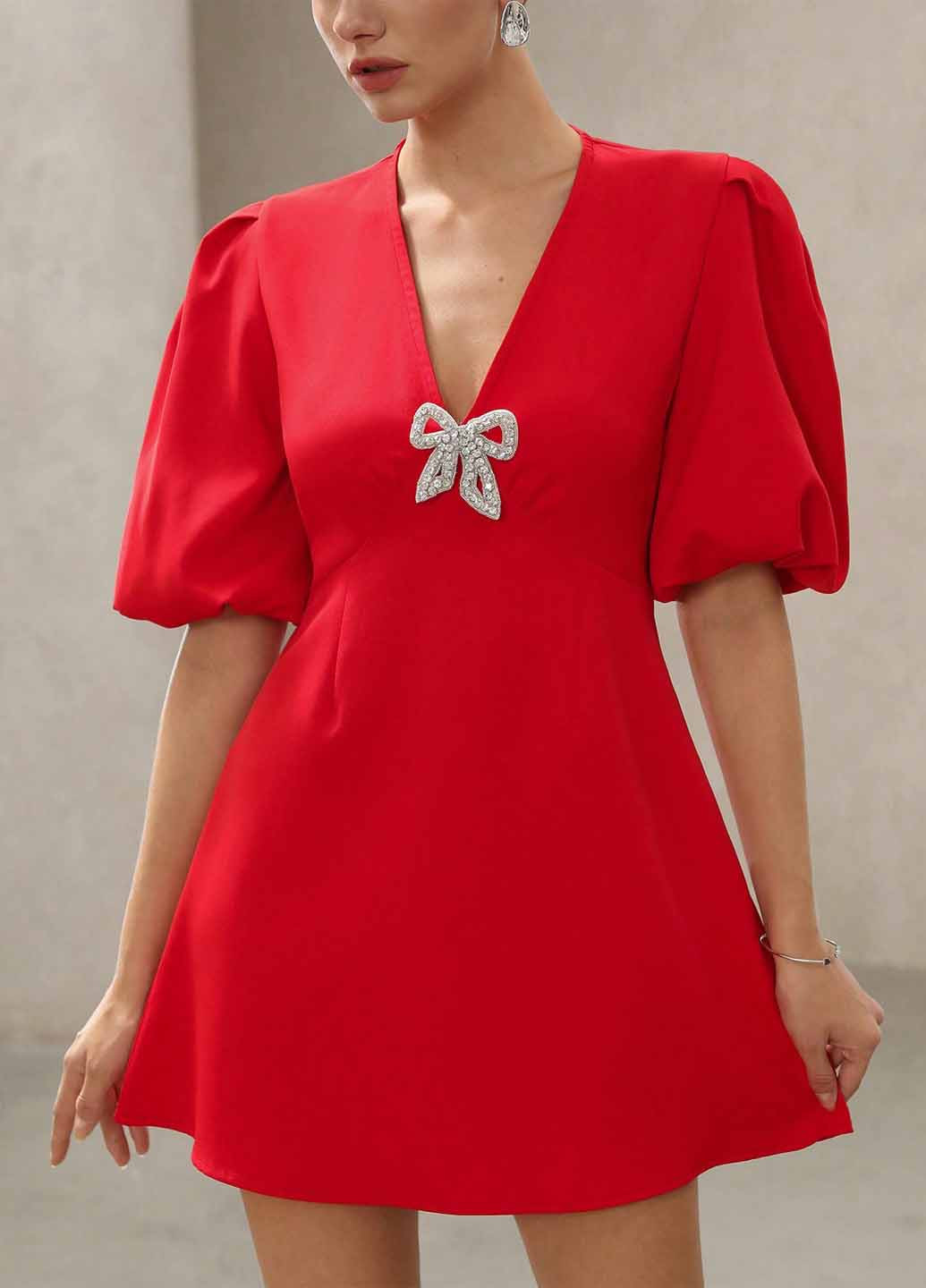 Червона вечірня, кежуал сукня SHEIN однотонна