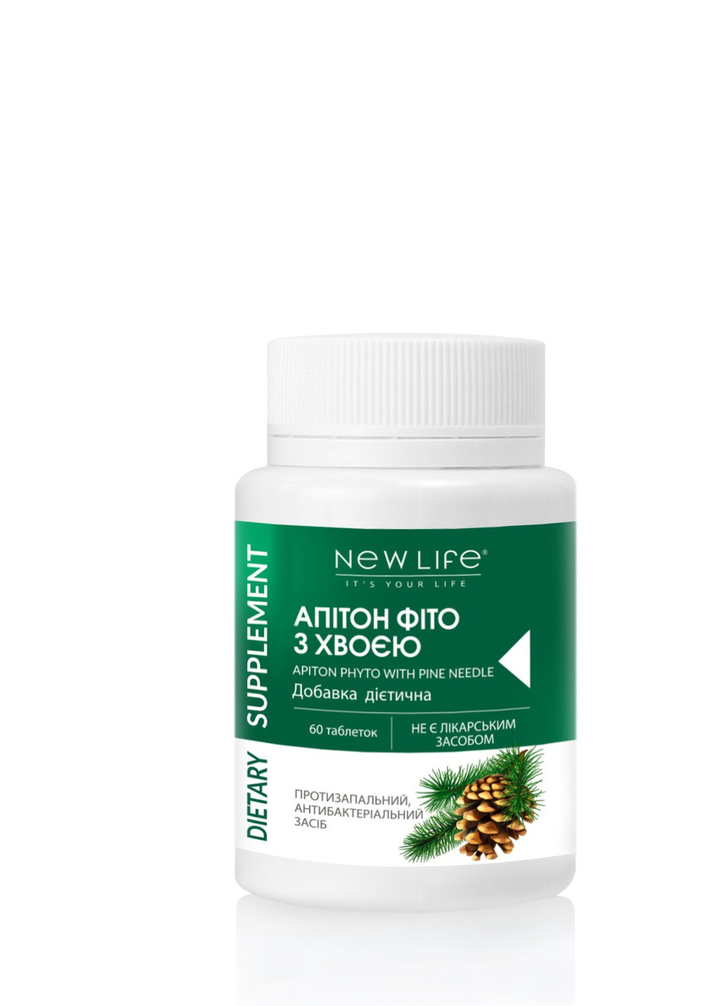 Дієтична добавка Апітон фіто з хвоєю - протизапальний, антибактеріальний засіб, 60 таблеток в баночці New LIFE (253251069)