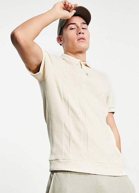 Бежевая футболка-футболка поло для мужчин Asos
