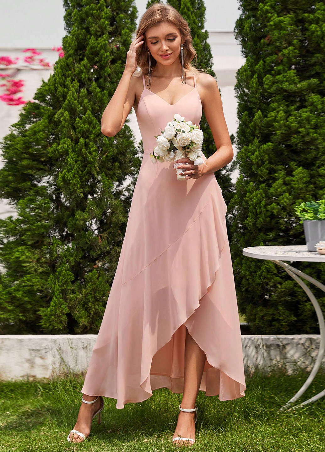 Розовое праздничный, коктейльное платье платье-комбинация SHEIN однотонное