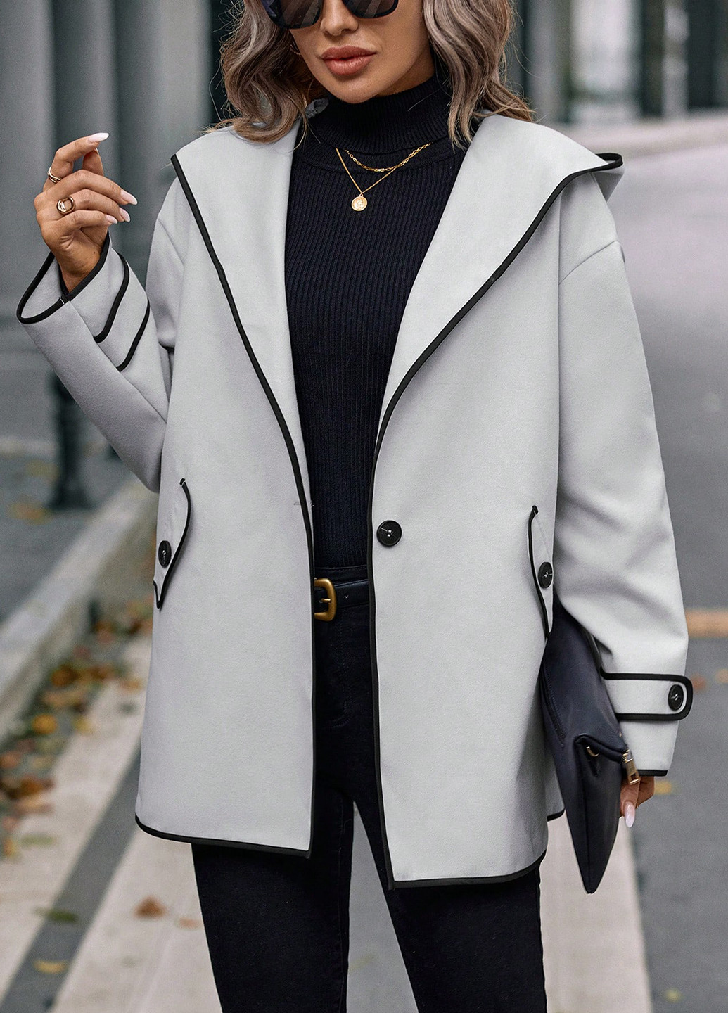 Світло-сіре Кежуал полупальто оверсайз SHEIN однотонне