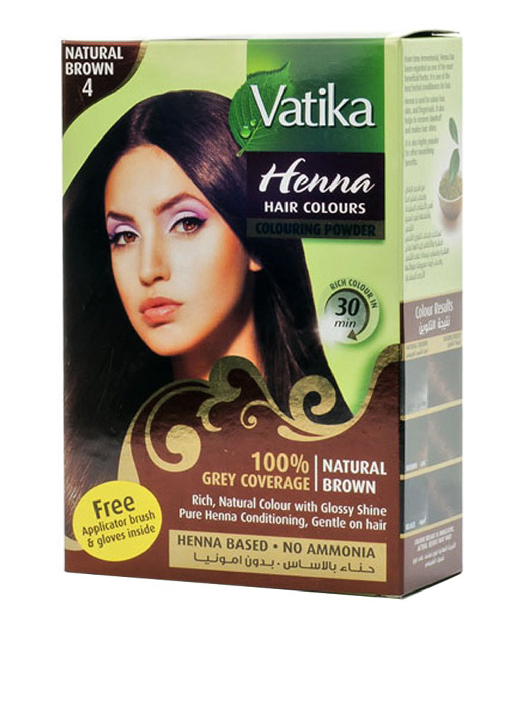 Фарба для волосся на основі хни Vatika №4 (натуральний коричневий), 60 г Dabur (77298552)