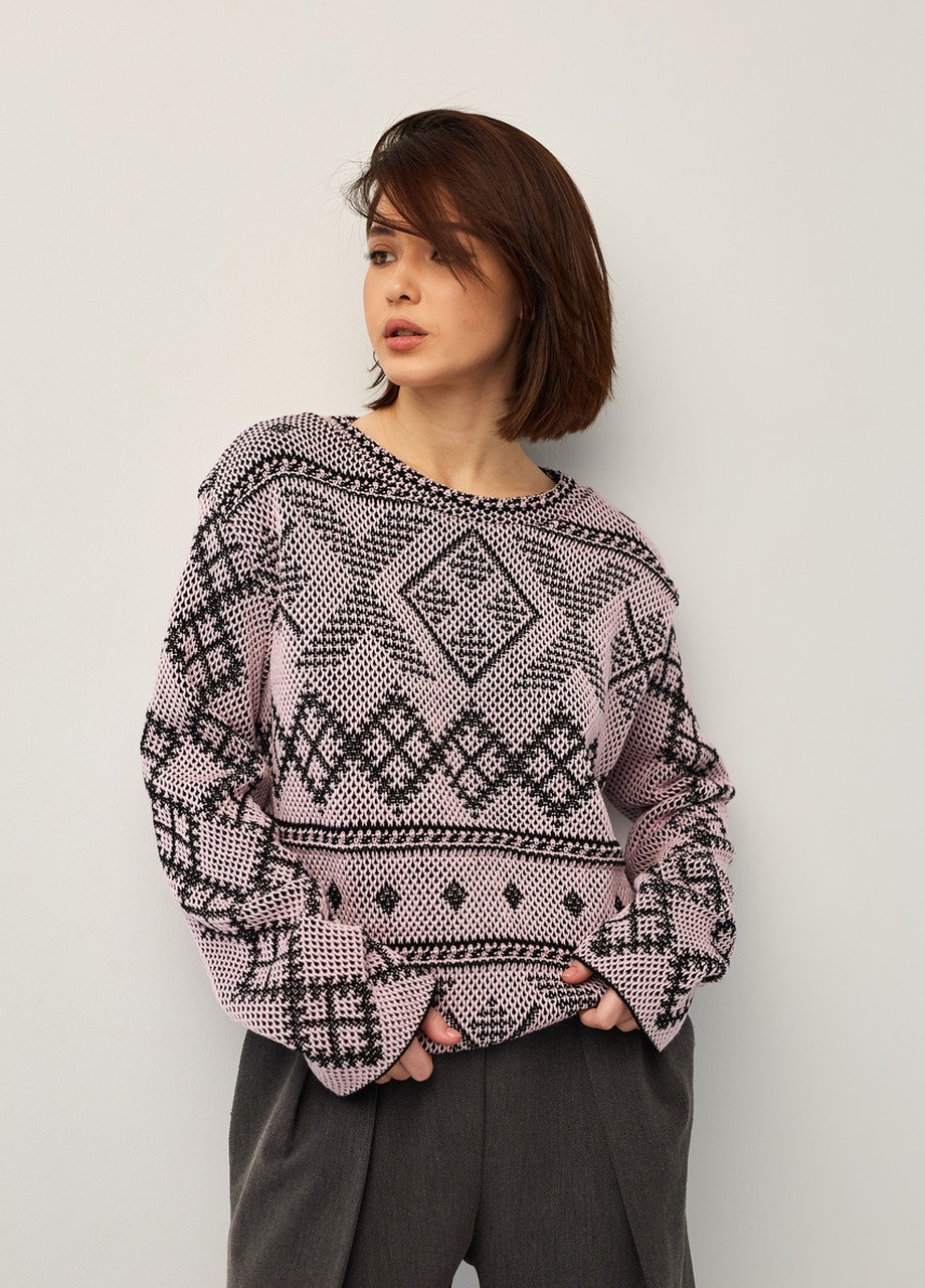 Пудровый демисезонный джемпер в украинском стиле «зарина» пудра MEREZHKA