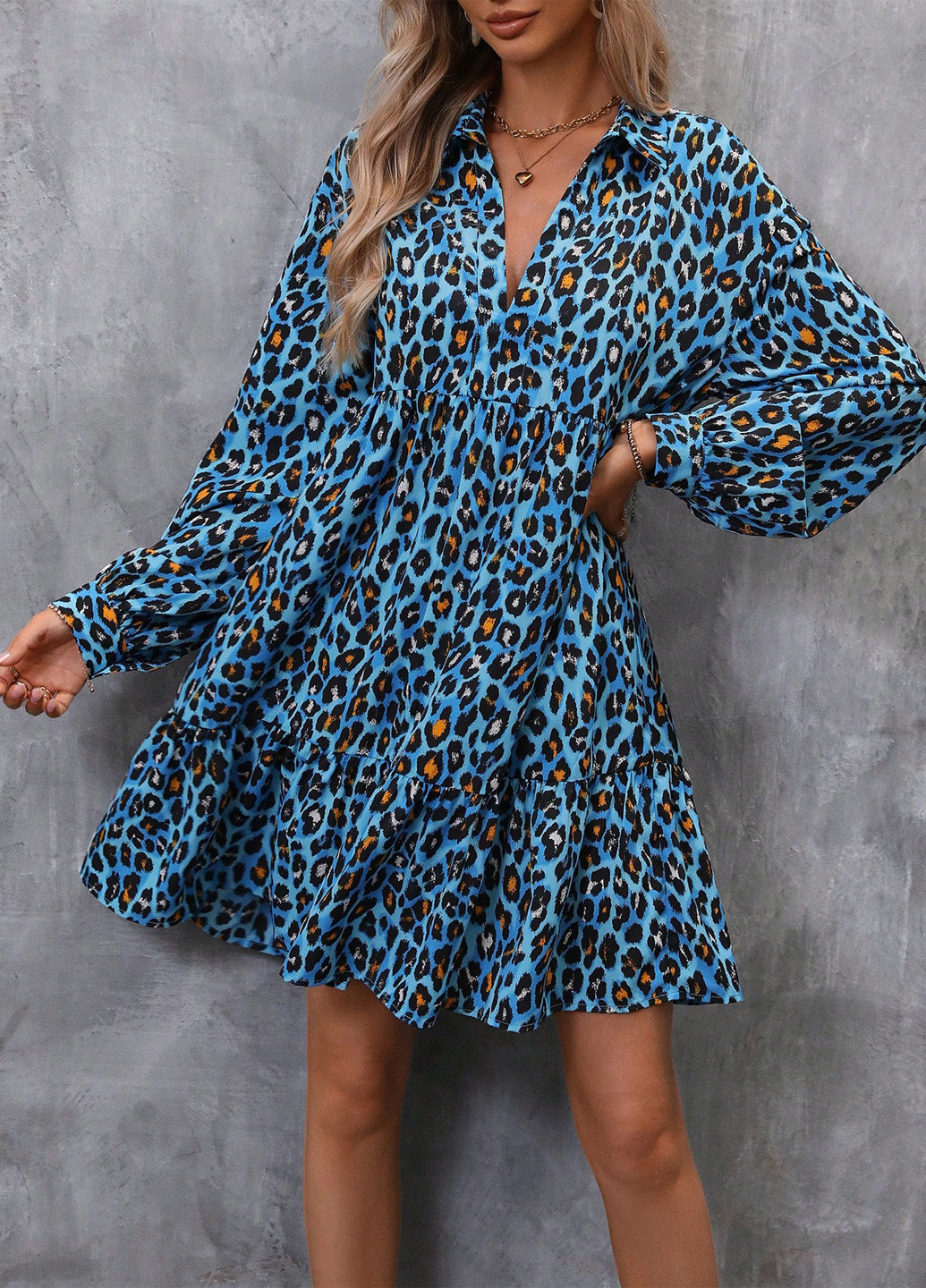 Комбинированное кэжуал платье а-силуэт SHEIN леопардовый