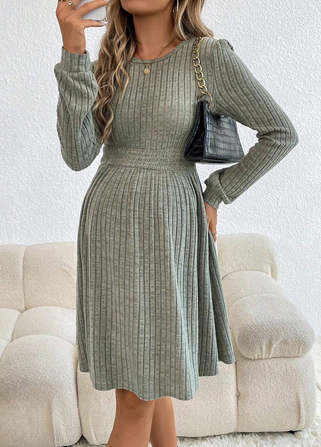 Зеленое кэжуал платье для беременных SHEIN однотонное