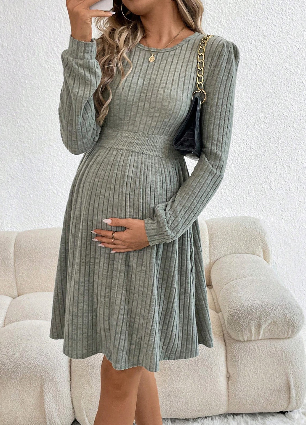 Зеленое кэжуал платье для беременных SHEIN однотонное