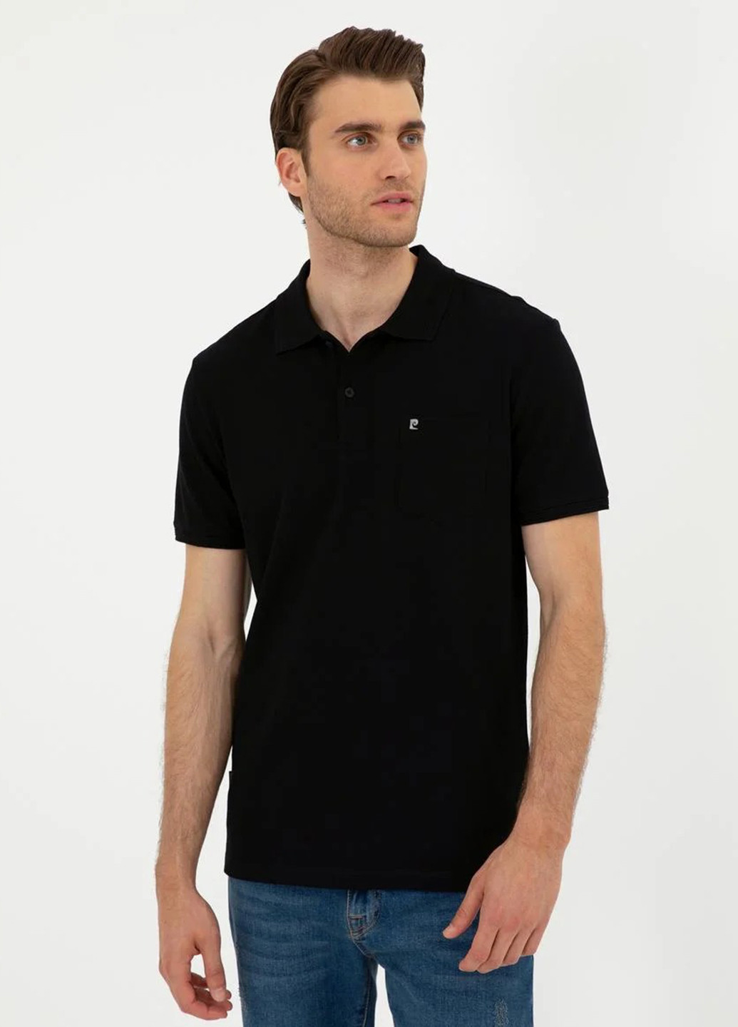 Черная футболка-поло для мужчин Pierre Cardin однотонная