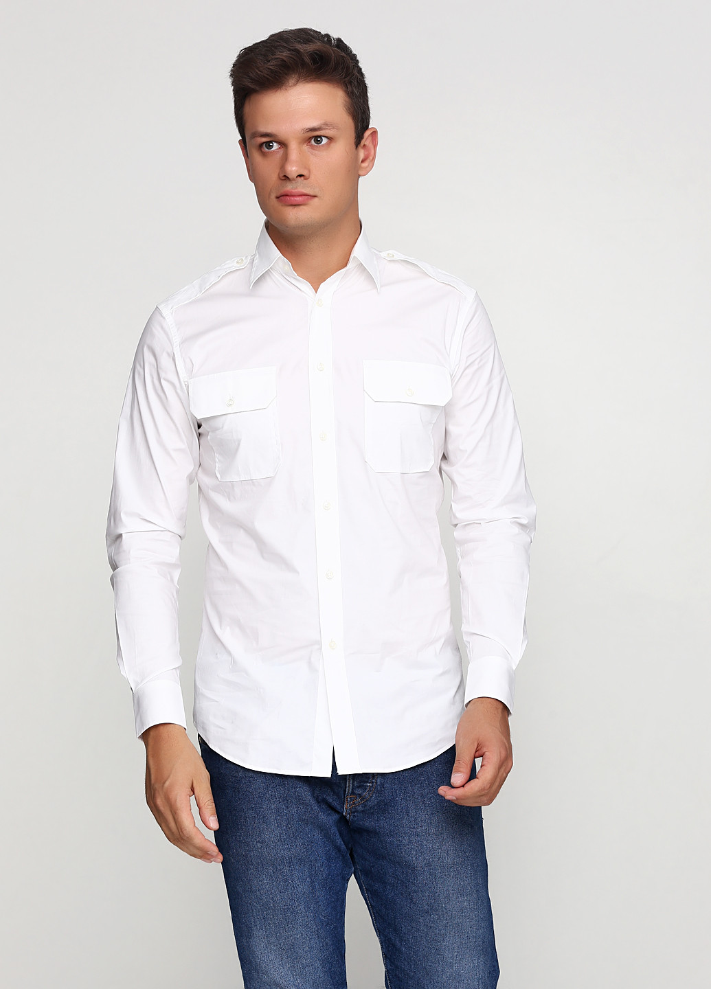 Белая кэжуал рубашка однотонная Ralph Lauren с длинным рукавом