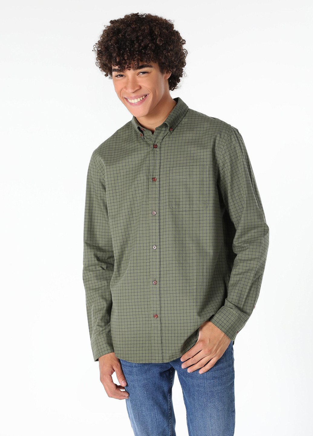 Оливковковая (хаки) кэжуал рубашка в клетку Colin's