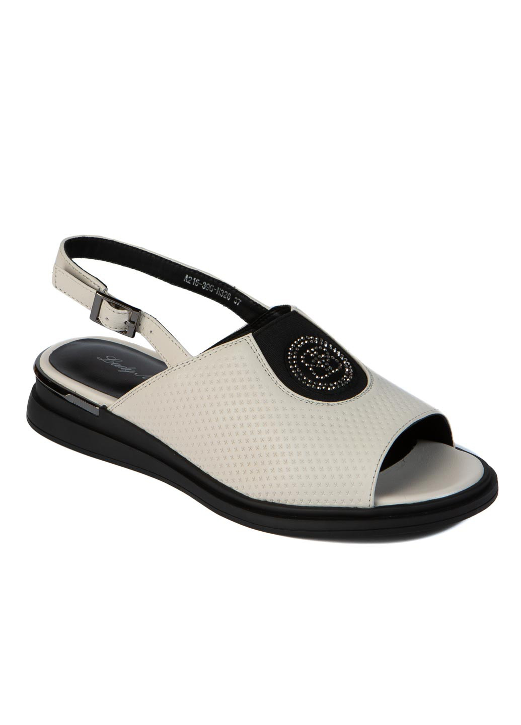 Молочные босоножки LEDY MARCIA с ремешком со стразами, с перфорацией