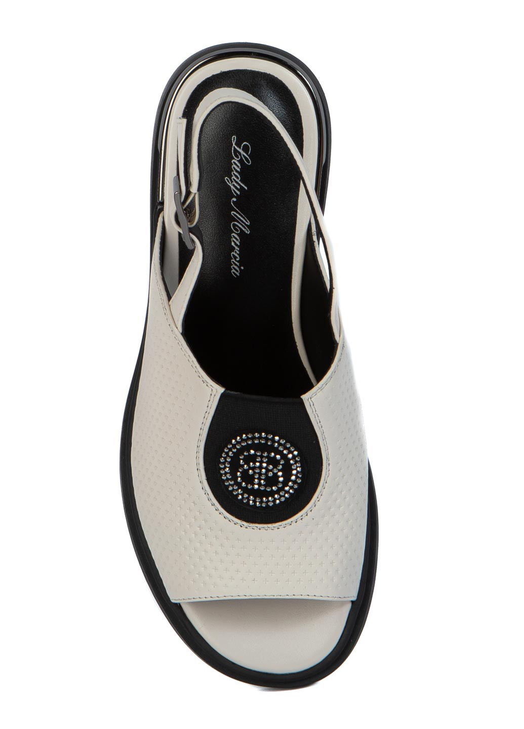 Молочные босоножки LEDY MARCIA с ремешком со стразами, с перфорацией