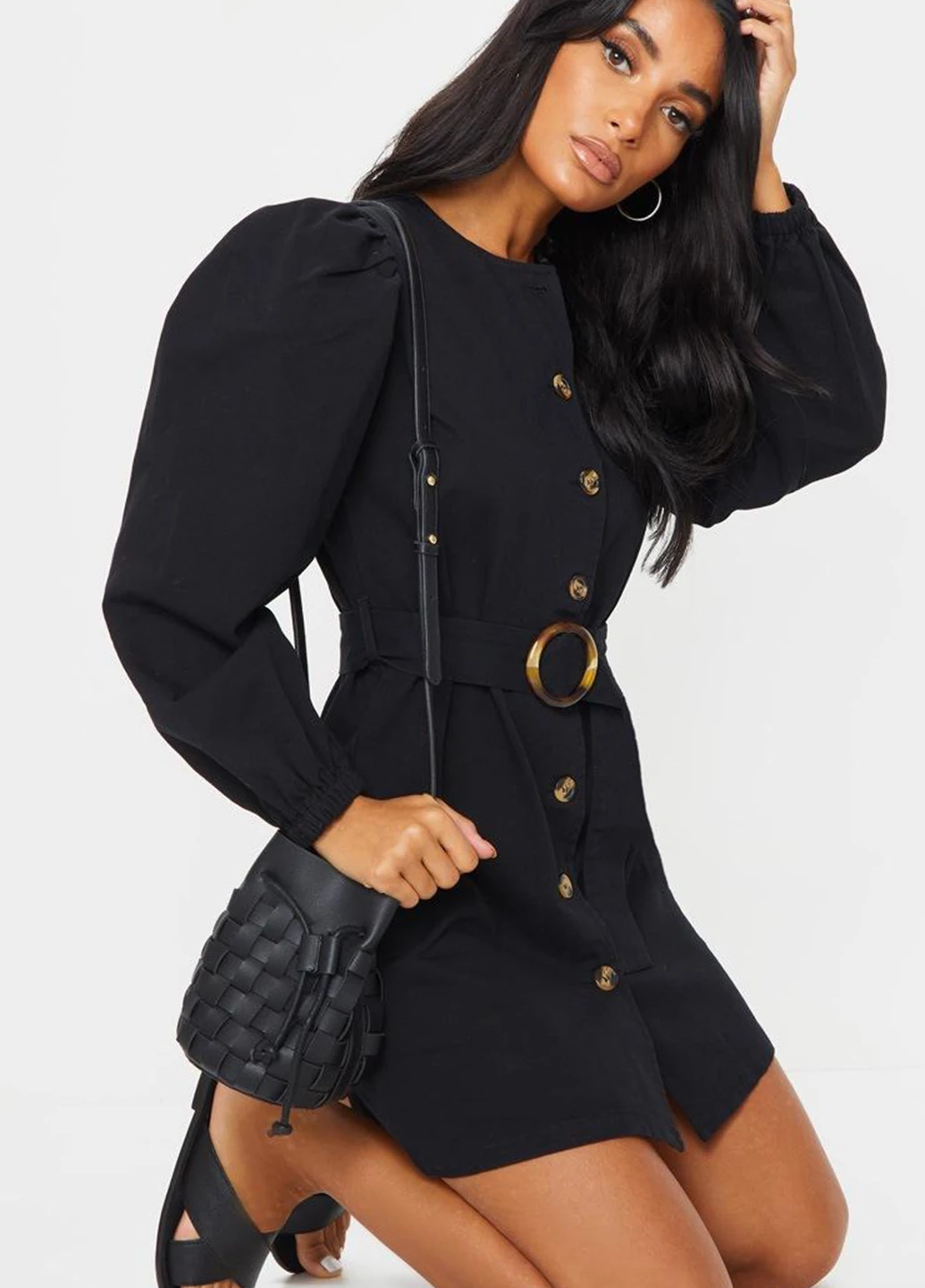 Черное кэжуал платье PrettyLittleThing однотонное