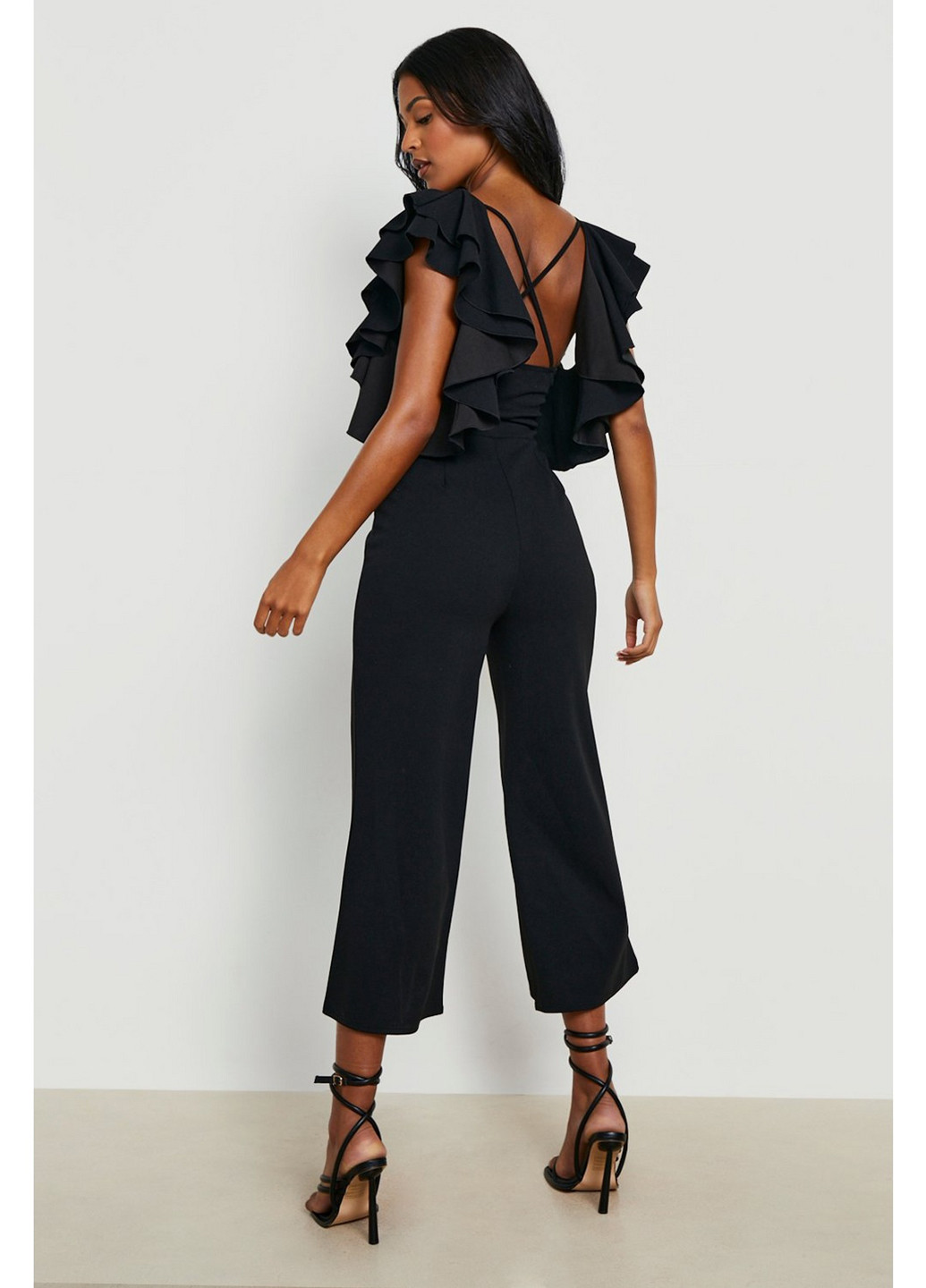 Комбинезон Boohoo комбинезон-брюки однотонный чёрный кэжуал полиэстер