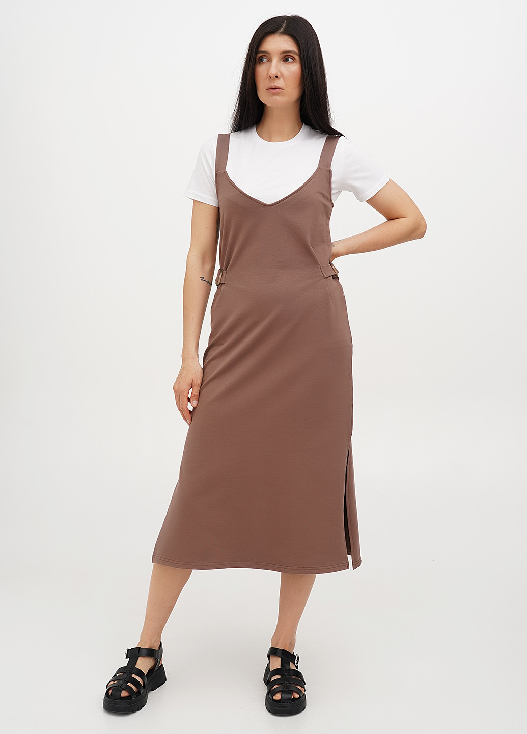 Коричневый демисезонный комплект (футболка, сарафан) Malta