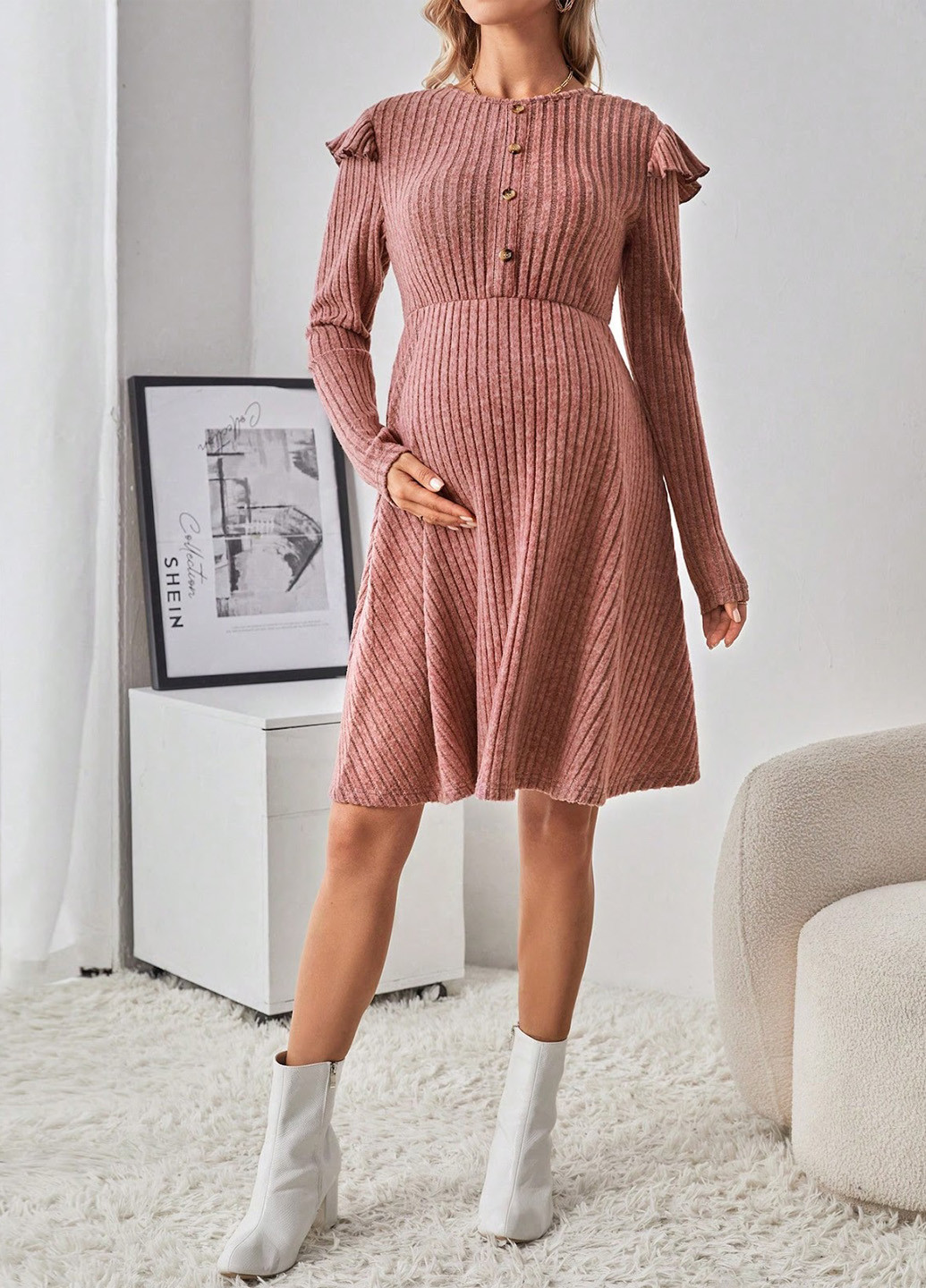 Розово-коричневое кэжуал платье для беременных клеш SHEIN меланжевое