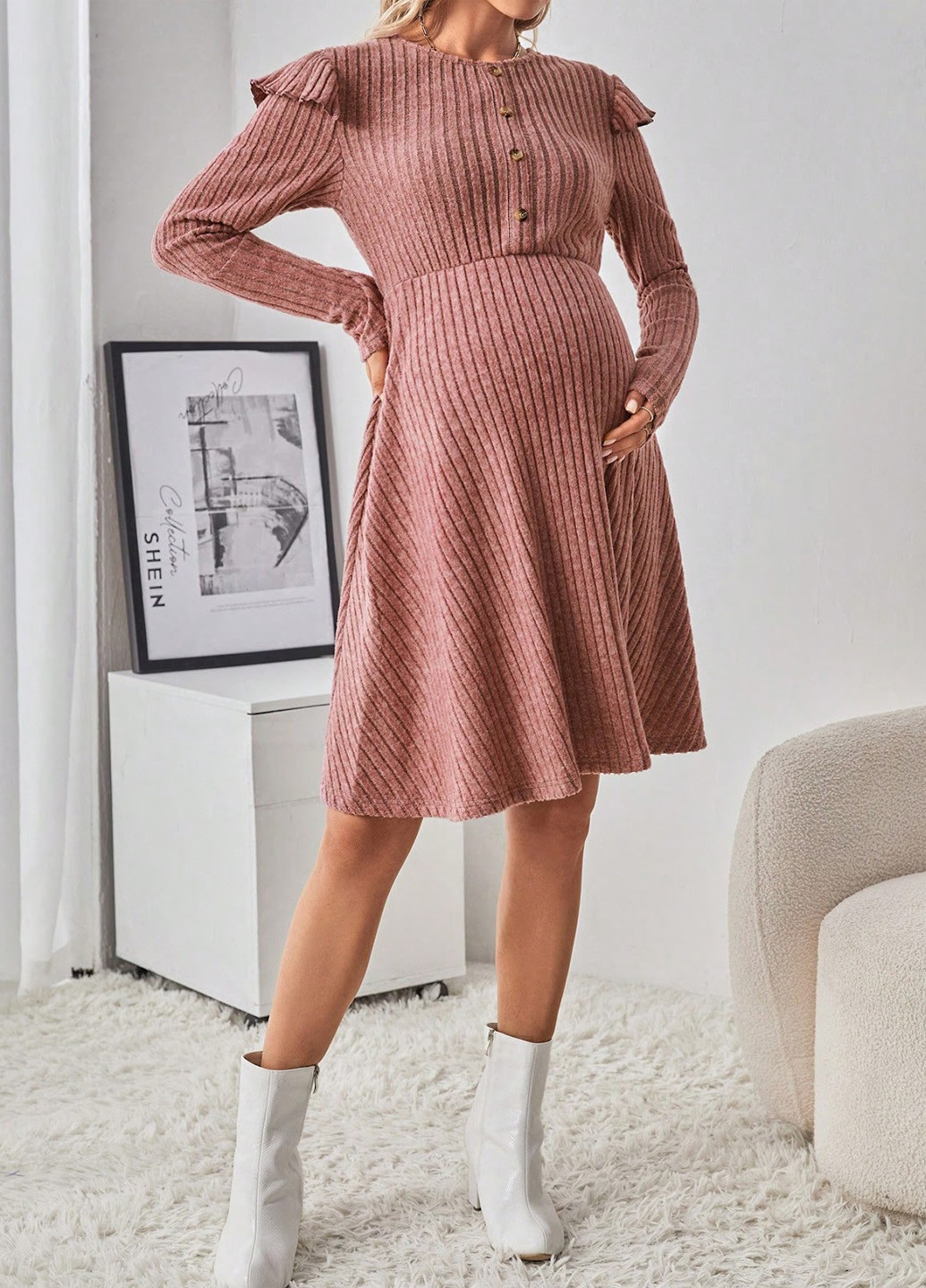 Розово-коричневое кэжуал платье для беременных клеш SHEIN меланжевое