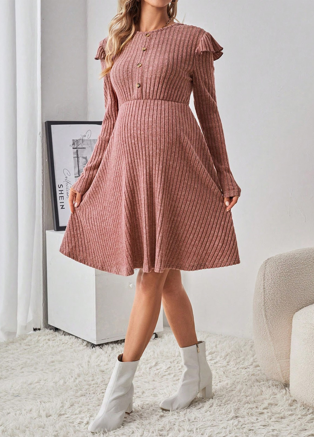 Розово-коричневое кэжуал платье для беременных клеш SHEIN меланжевое