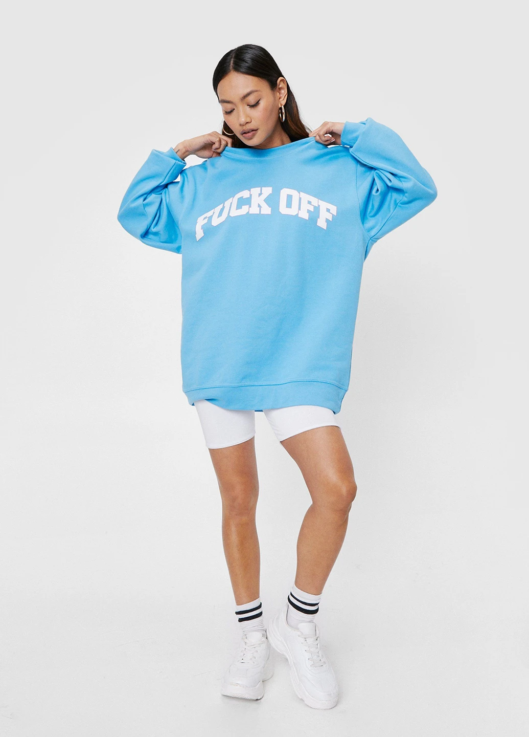 Блакитний світшоти Nasty Gal напис без декору (237848731)