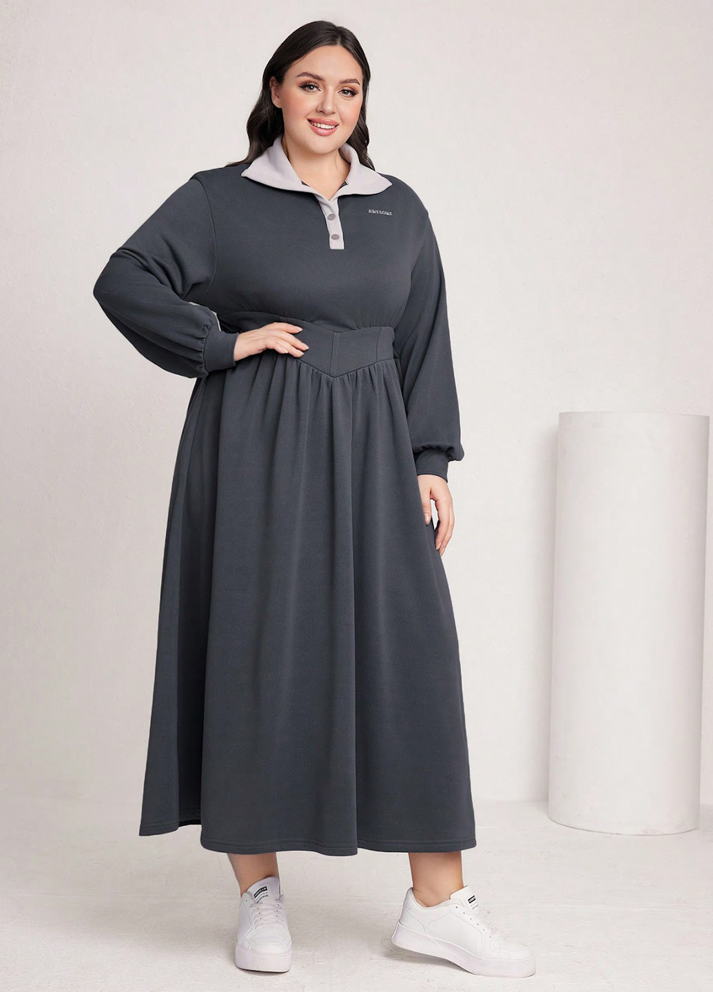 Темно-сіра кежуал сукня кльош SHEIN однотонна