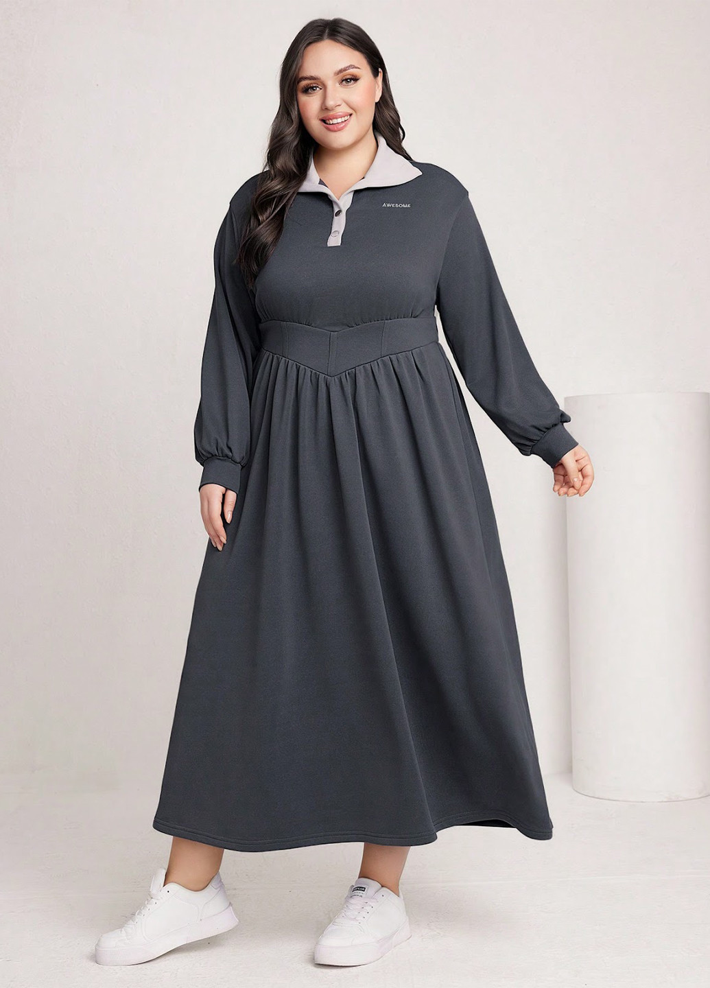 Темно-сіра кежуал сукня кльош SHEIN однотонна