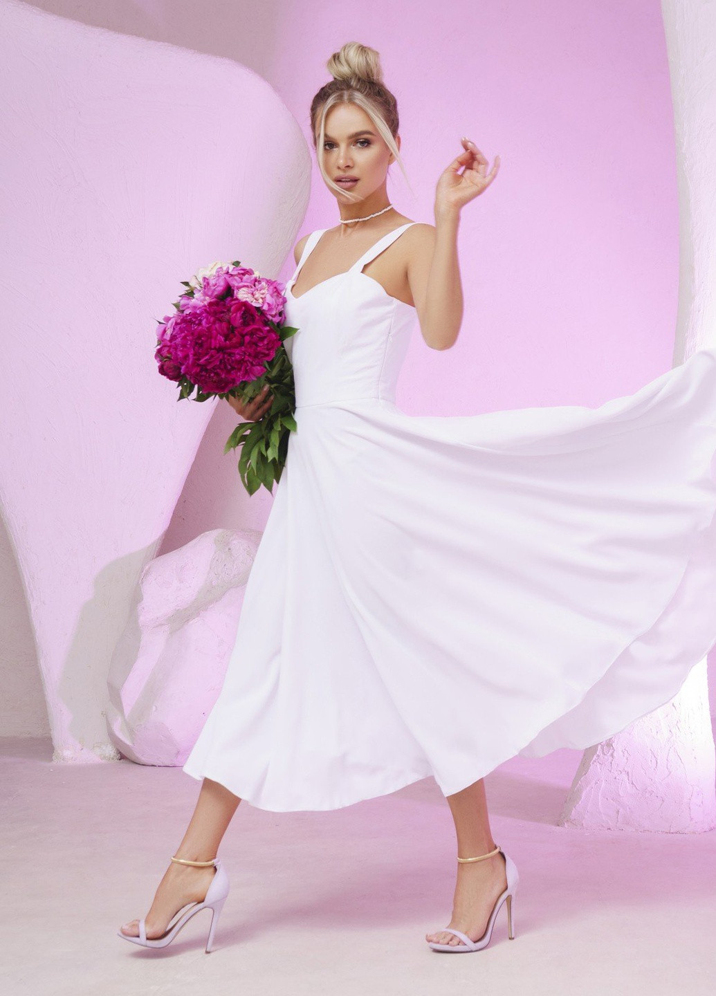 Білий повсякденний сукня жіноча з спідницею-сонце ISSA PLUS однотонна
