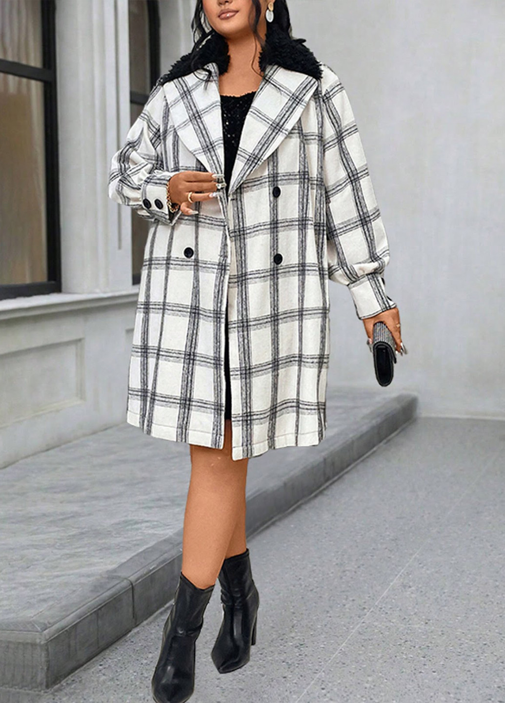 Комбіноване демісезонне Пальто двобортне SHEIN