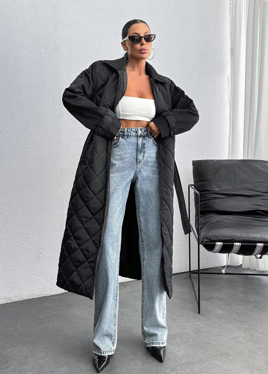 Черное демисезонное Пальто SHEIN