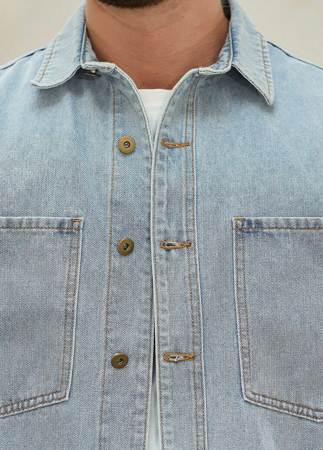 Светло-голубой джинсовая, кэжуал рубашка однотонная SHEIN