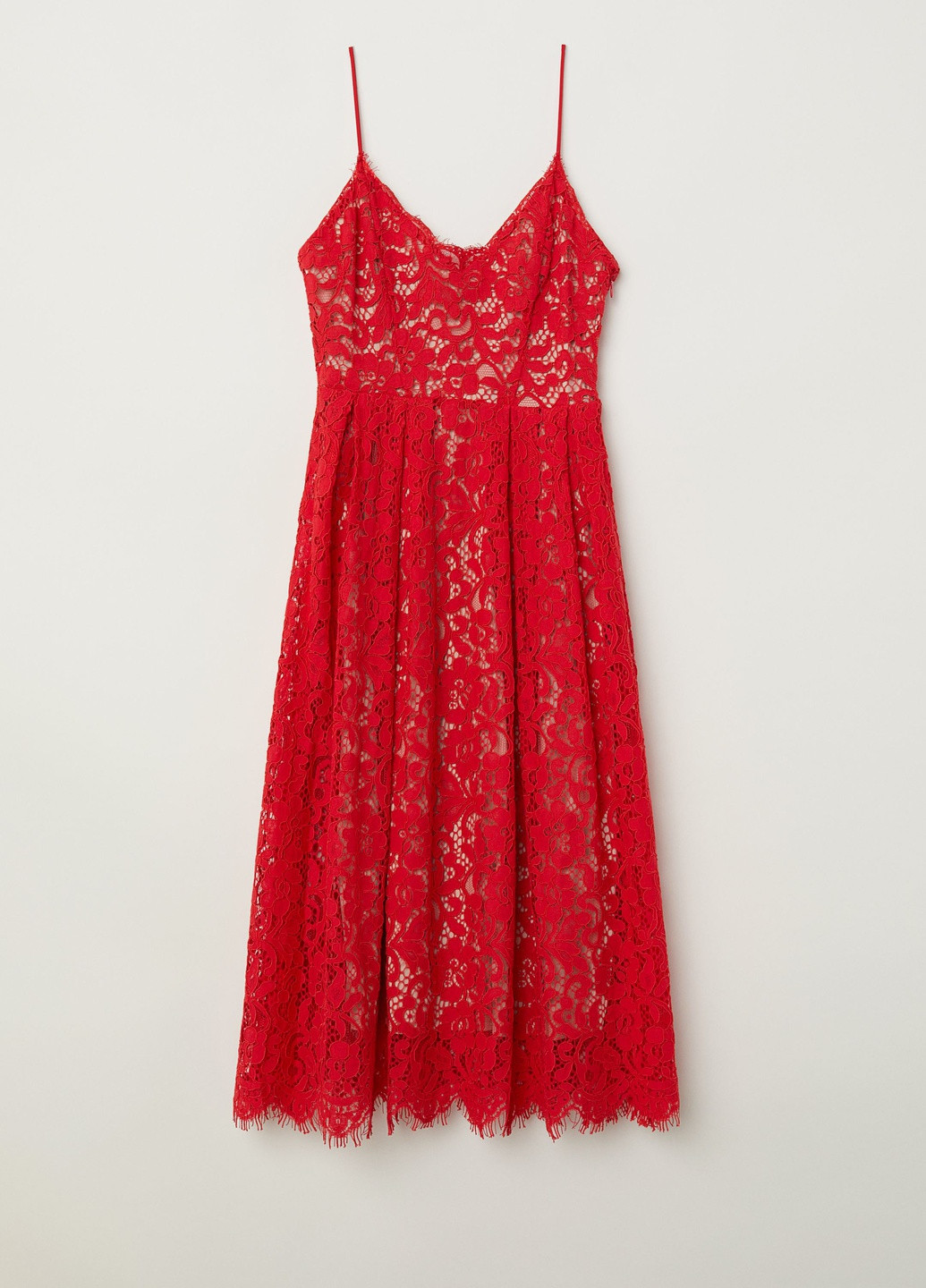 Красное коктейльное платье кружевное H&M однотонное