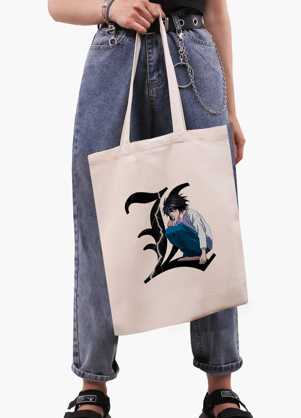 Еко сумка шоппер біла Ел Лоулайт Зошит смерті (L Death Note) (9227-2826-WT-1) Еко сумка шоппер біла 41*35 см MobiPrint (221682908)