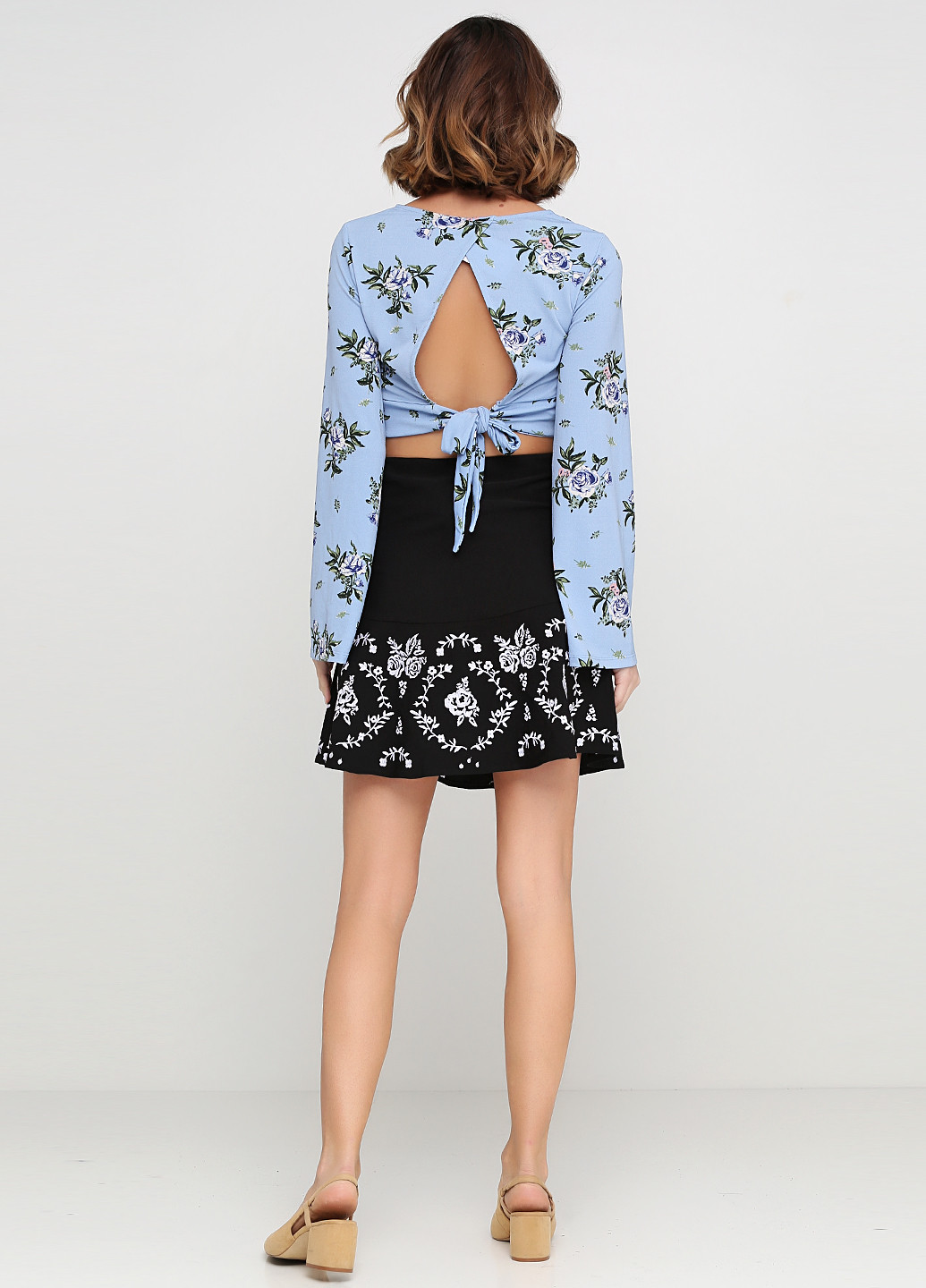 Темно-синяя кэжуал с орнаментом юбка H&M мини