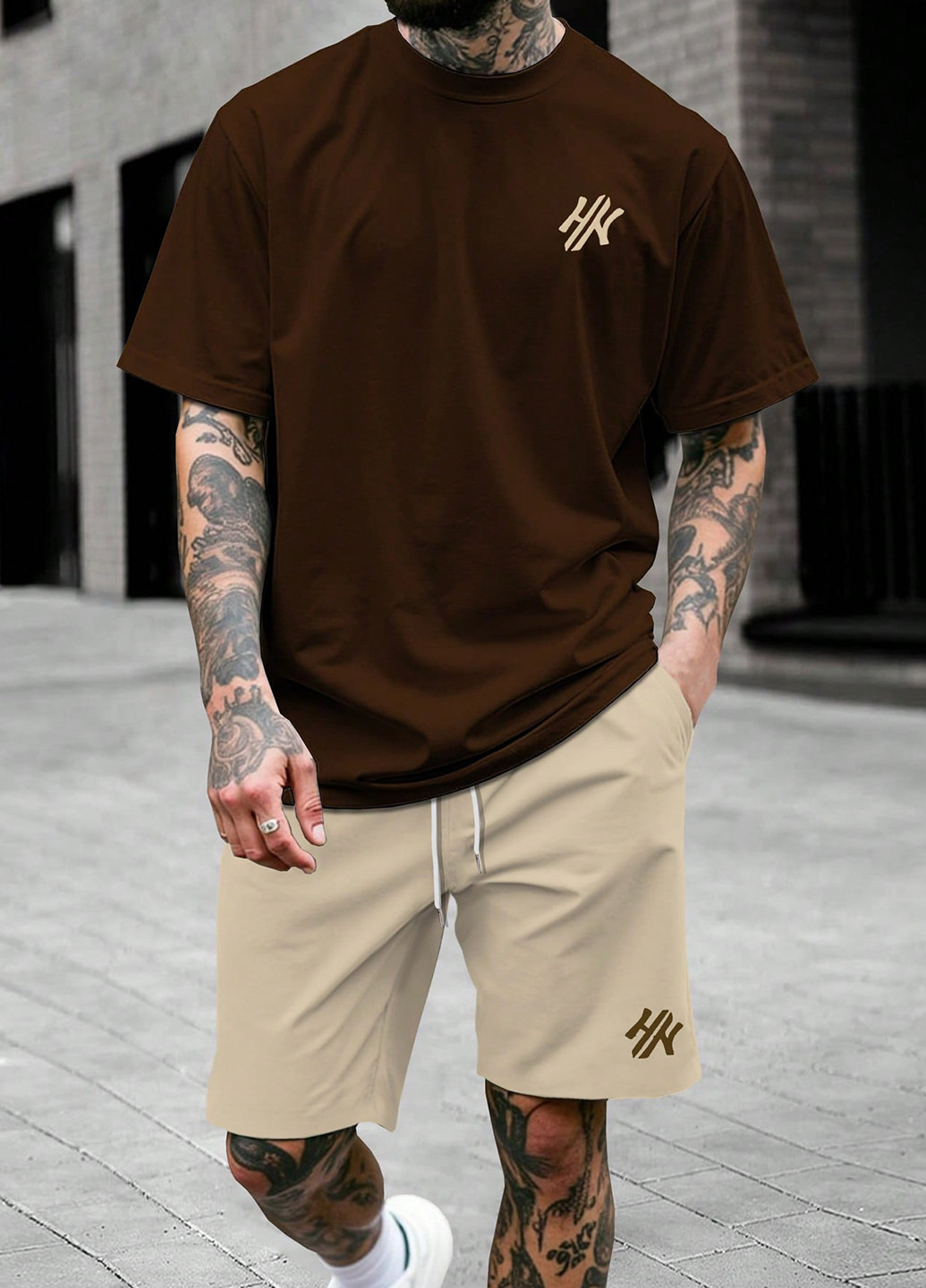 Комбінований літній костюм (футболка, шорти) з шортами SHEIN